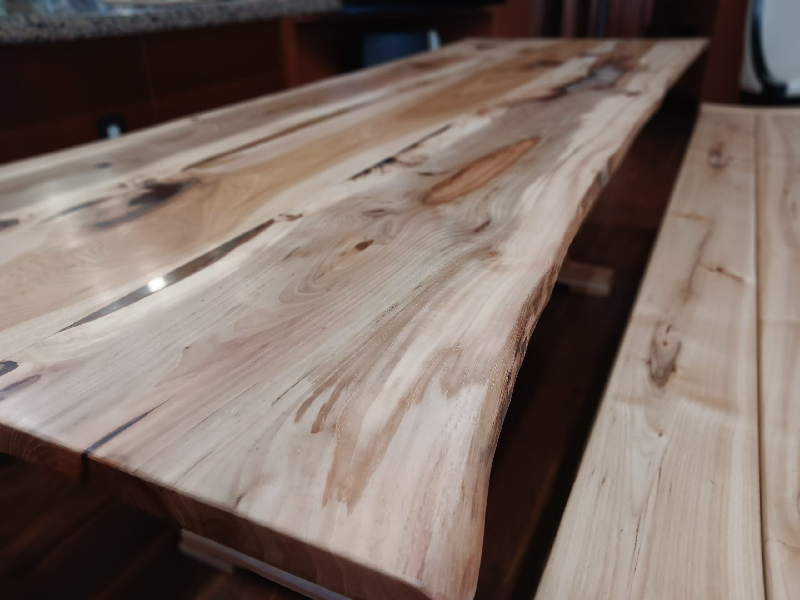 This highly figured table top built by ScottTheCraftsman is built in pecan and hickory.